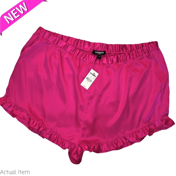 NEW Express Satin Pink Ruffle Shorts Size Large - Picture 2 of 3